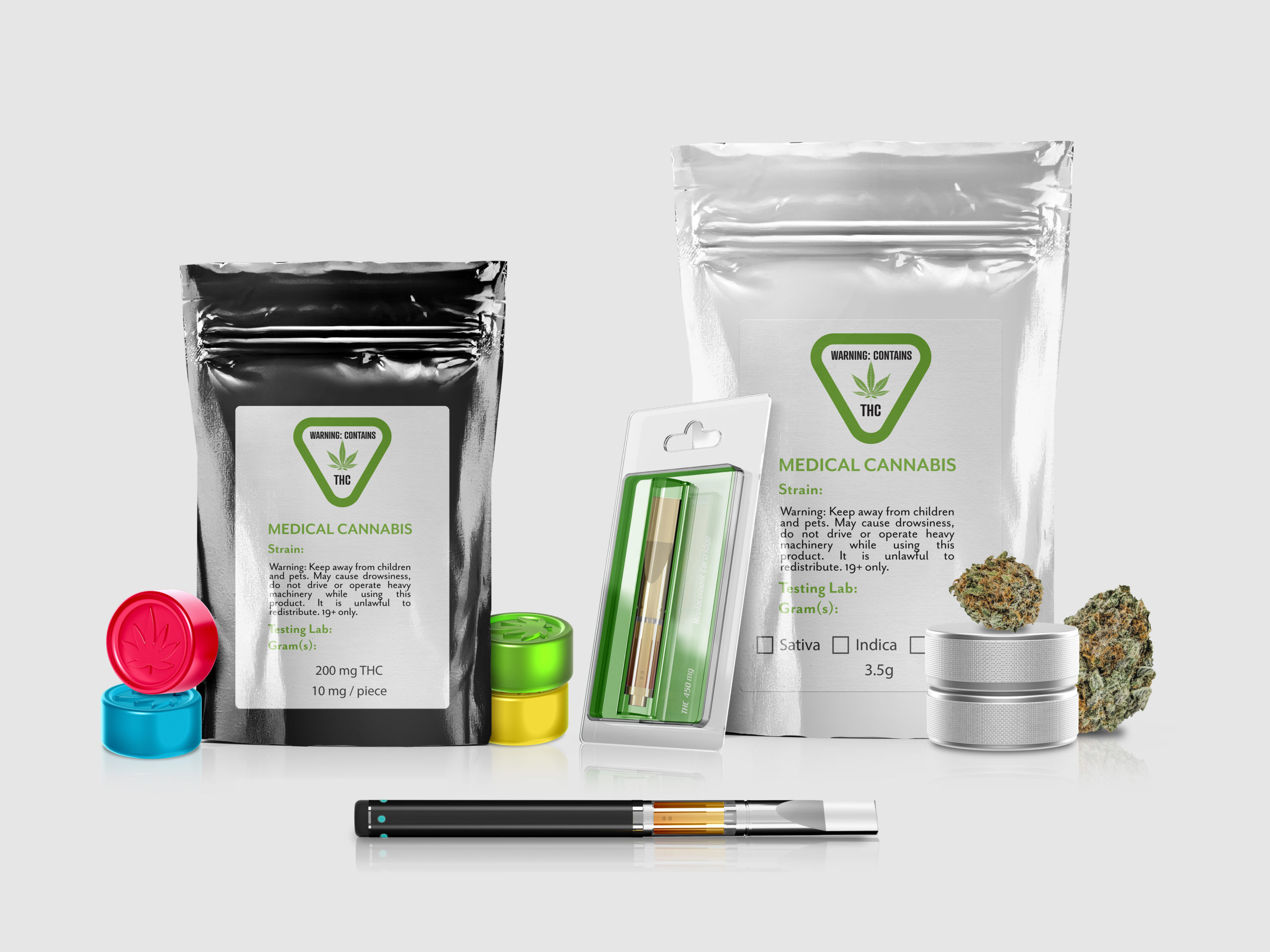 Different types of cannabis packaging